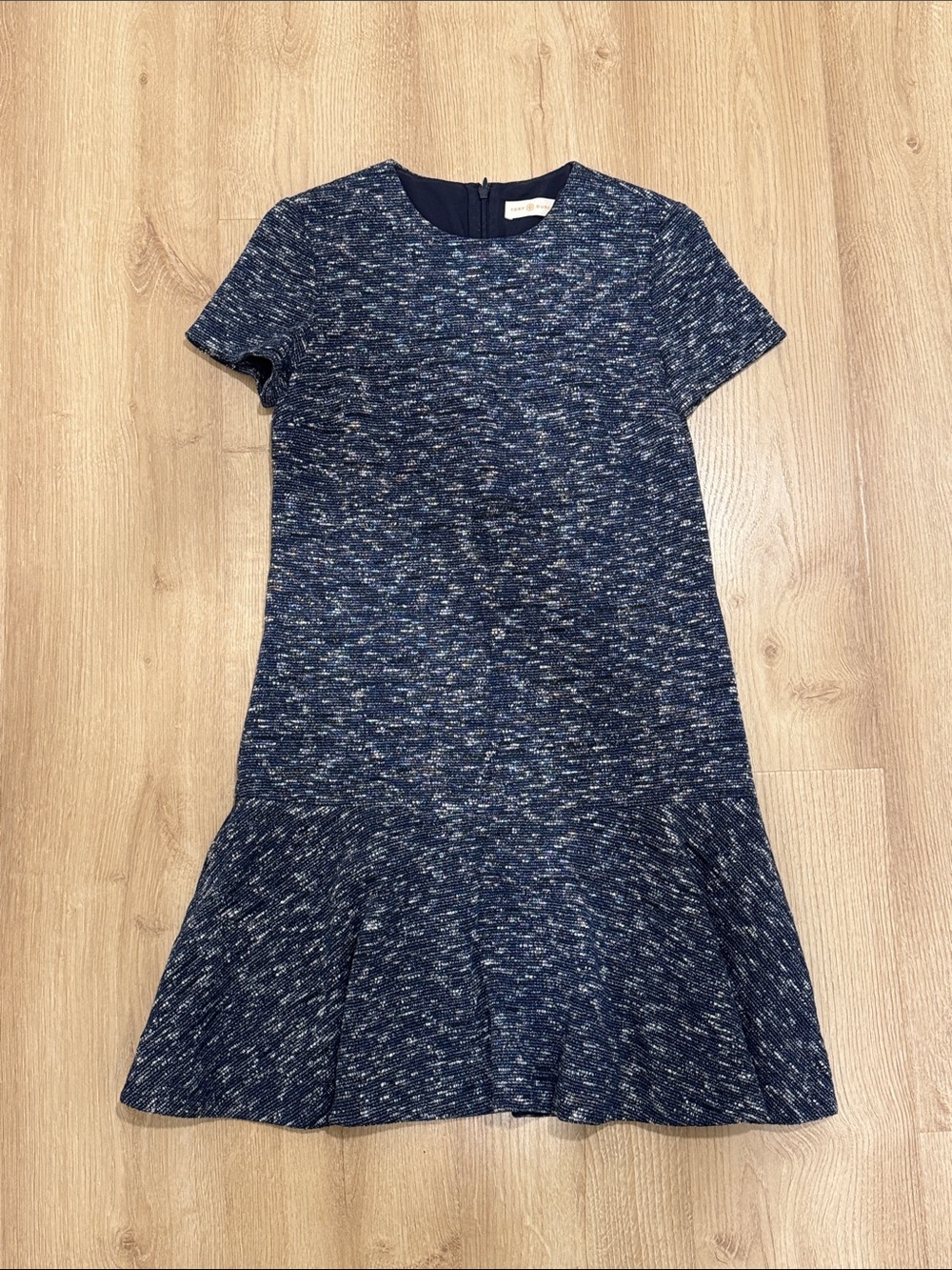 Tory Burch Navy and White Speckled Short Sleeve Knit Top